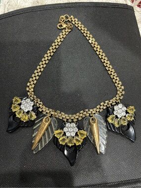 Statement Gold-Tone Necklace with Black, Yellow and Silver Accents